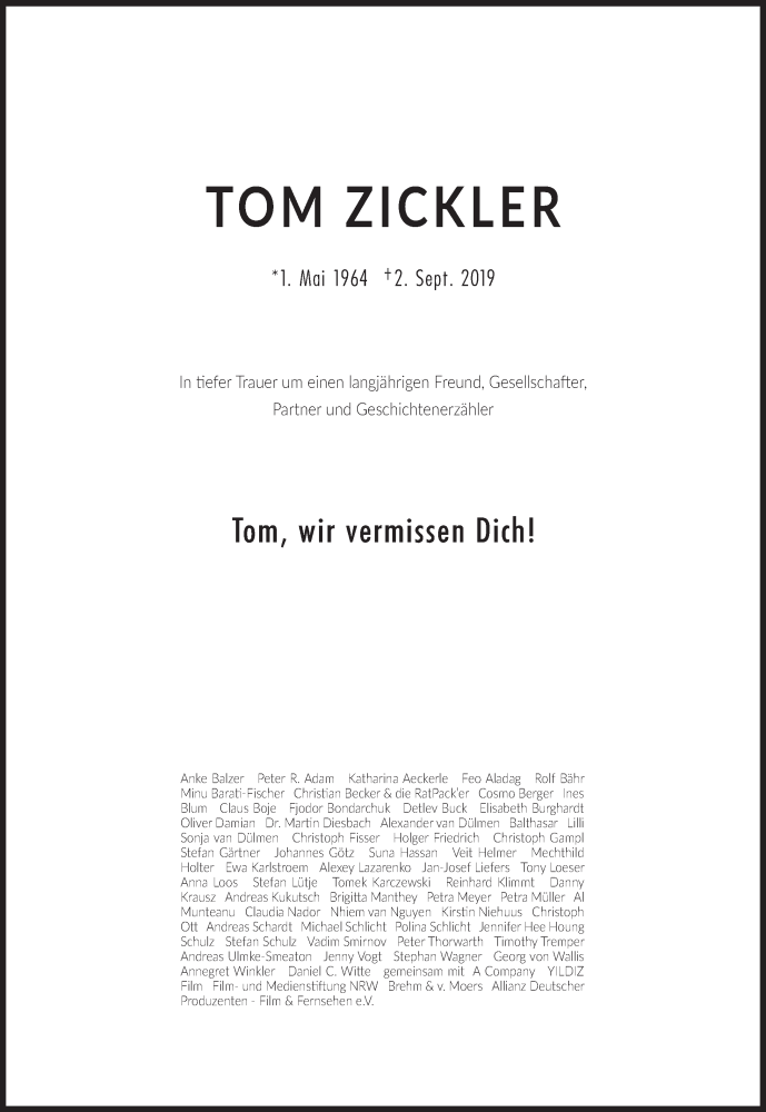 Tom Zickler Causa de la muerte